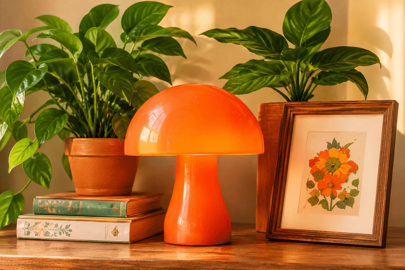 Vintage lamps, houseplants and home decor