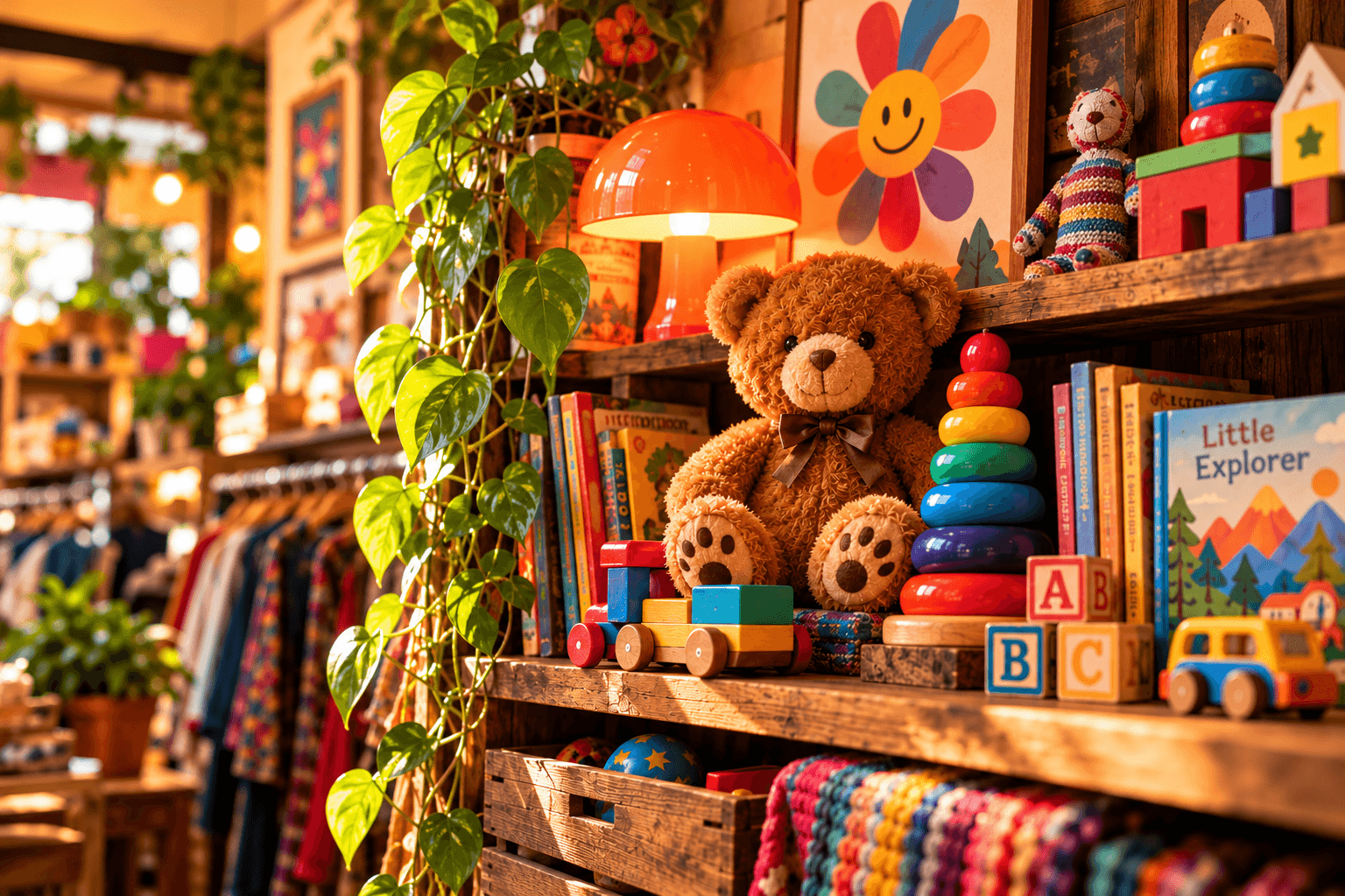 Vintage toys and colorful teddy bears